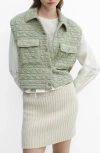 Mango Quilted Crop Vest In Green