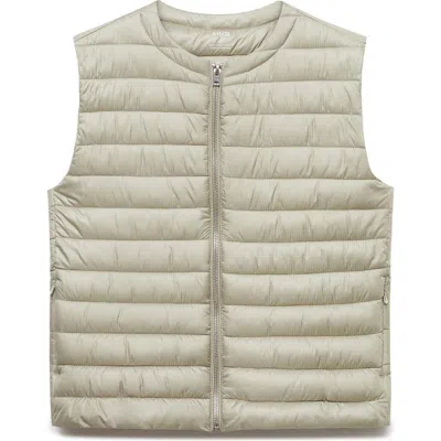 Mango Quilted Front Zip Vest In Light Heather Grey