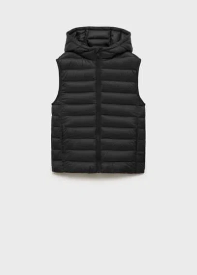 Mango Kids' Quilted Gilet With Hood Black In Noir