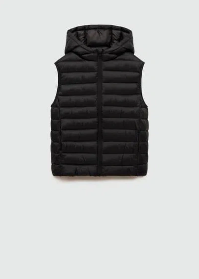 Mango Quilted Gilet With Hood Black In Noir