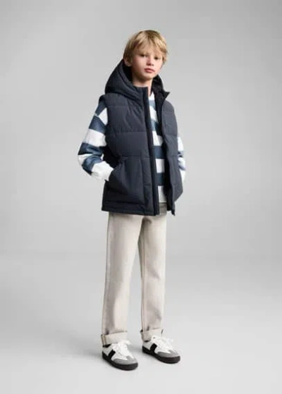 Mango Kids' Quilted Gilet With Hood Charcoal