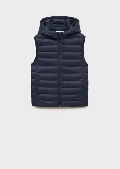 Mango Kids' Quilted Gilet With Hood Dark Navy In Bleu Marine Foncé