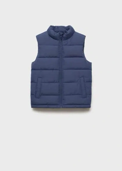 Mango Kids' Quilted Gilet With Pockets China Blue
