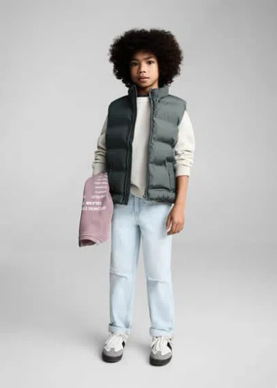 Mango Kids' Quilted Gilet With Pockets Green