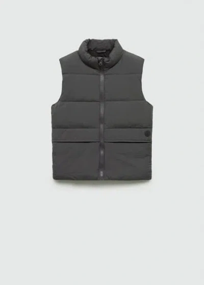 Mango Kids' Quilted Gilet With Pockets Grey