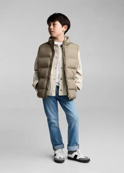 Mango Kids' Quilted Gilet With Pockets Sand