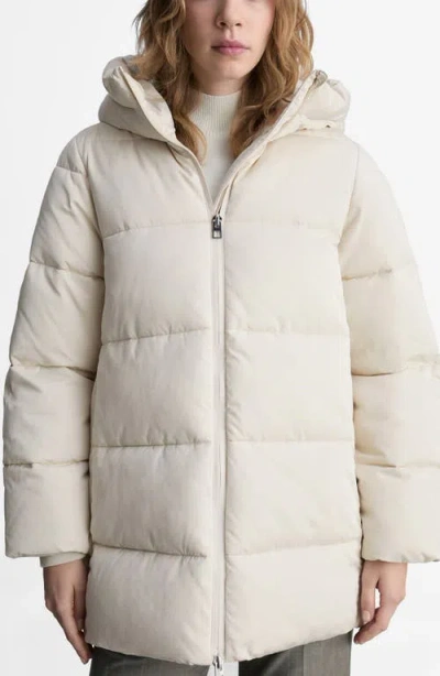 Mango Quilted Hooded Puffer Coat In Ecru