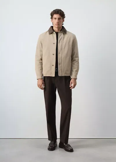 Mango Quilted Jacket With Corduroy Collar In Pink