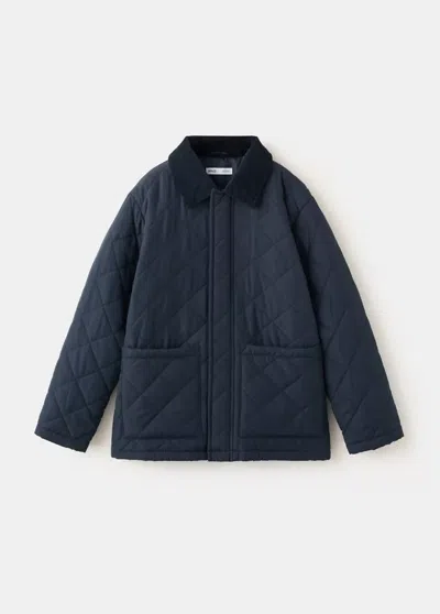 Mango Kids' Quilted Jacket With Corduroy Collar In Bleu Marine