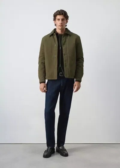 Mango Quilted Jacket With Corduroy Collar In Green