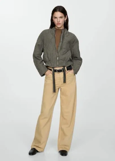 Mango Quilted Pucker Jacket Grey