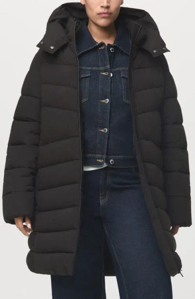 Mango Quilted Puffer Coat In Black