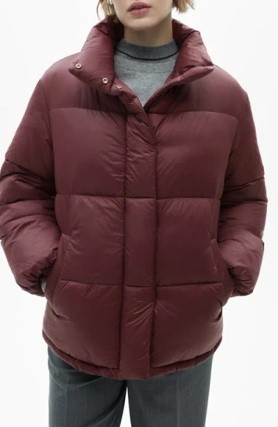 Mango Quilted Puffer Coat In Maroon