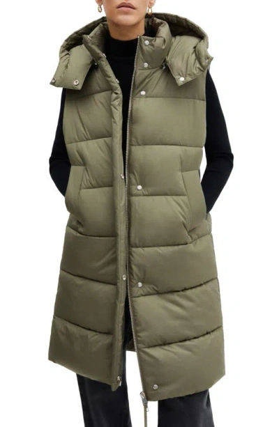 Mango Quilted Puffer Waistcoat With Detachable Hood In Khaki