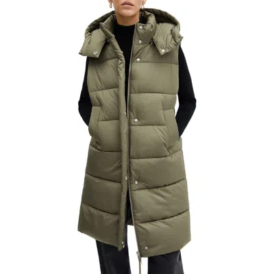 Mango Quilted Puffer Vest With Detachable Hood In Khaki Green