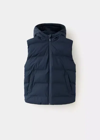 Mango Kids' Quilted Vest With Hood In Navy