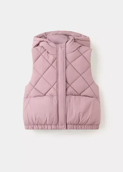 Mango Kids' Quilted Vest With Hood In Pink
