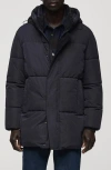 Mango Quilted Water Repellent Hooded Jacket In Dark Navy