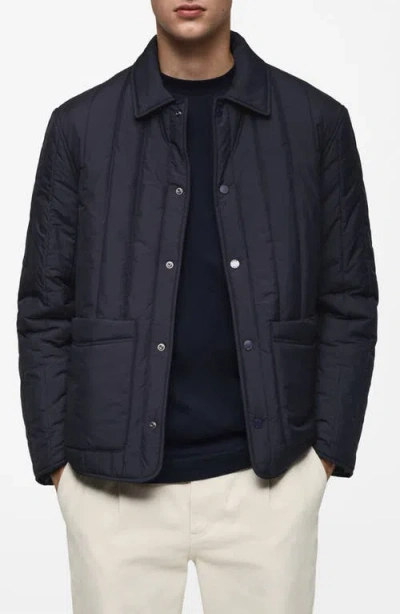 Mango Quilted Water Repellent Jacket In Dark Navy