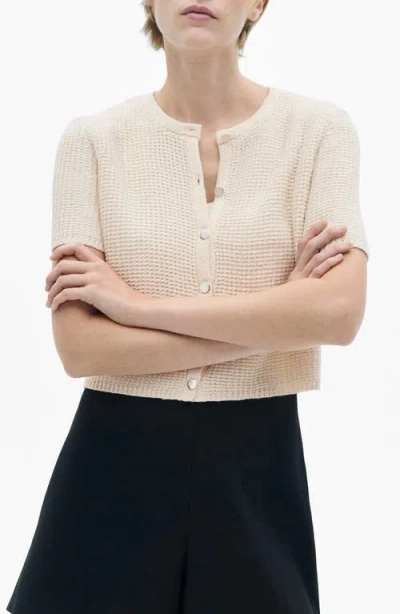 Mango Radiant Open Stitch Boxy Cardigan In Écru