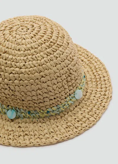 Mango Kids' Raffia Beaded Hat Sand
