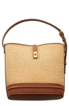Mango Raffia-effect Bucket Bag In Leather
