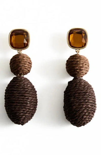 Mango Raffia Drop Earrings In Brown