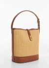 Mango Raffia-effect Bucket Bag In Leather
