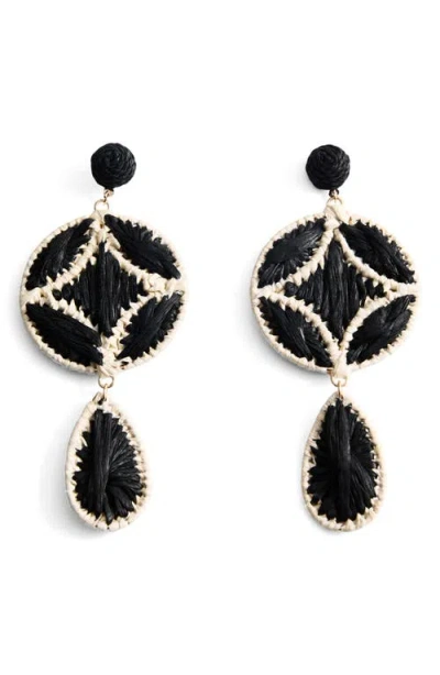 Mango Raffia Statement Earrings In Black