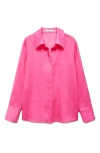 Mango Ramie Button-up Shirt In Pink