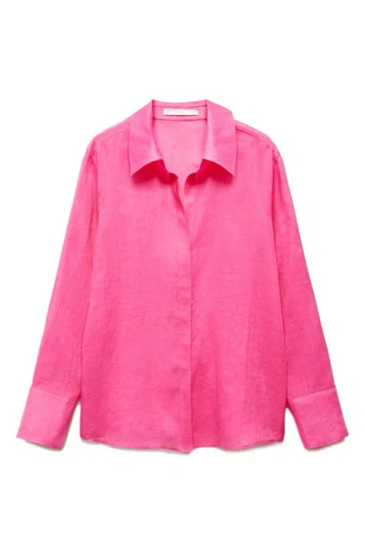 Mango Ramie Button-up Shirt In Pink