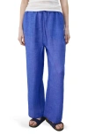 Mango Linen Drawstring Pants In Blue