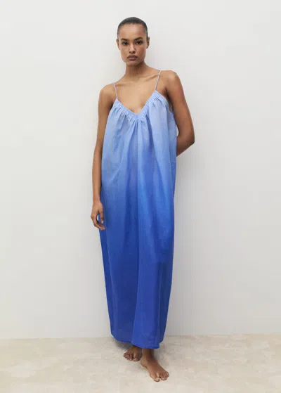 Mango Chemise De Nuit En Ramie Effet Dégradé Bleu - Femme - L -