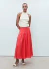 Mango Ramie Pleated Skirt Red