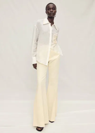 Mango Ramie Shirt With Embroidered Pocket Off White In Blanc Cassé