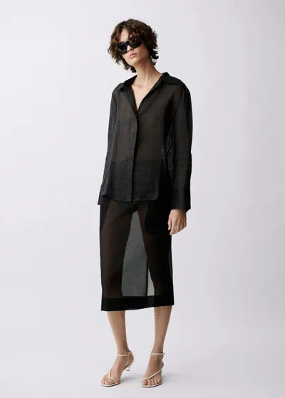 Mango Ramie Shirt With Hidden Buttons Black