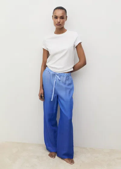Mango Ramie Trousers With Degraded Effect Blue
