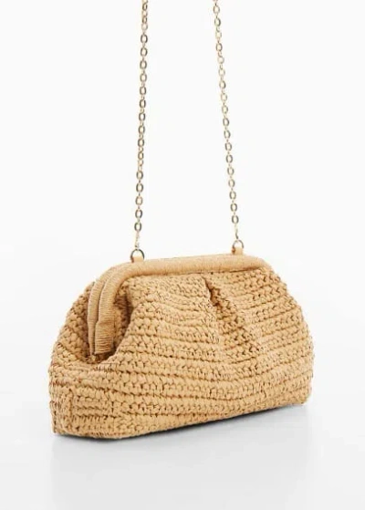 Mango Rattan Clutch Bag Beige