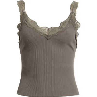 Mango Raven Lace Trim Rib Tank In Brown