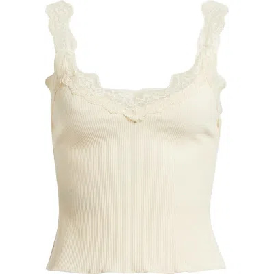 Mango Raven Lace Trim Rib Tank In White