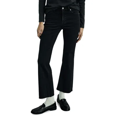 Mango Raw Hem Crop Flare Jeans In Black Denim