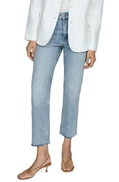 Mango Raw Hem Crop Straight Leg Jeans In Blue
