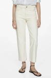 Mango Raw Hem Crop Straight Leg Jeans In Ecru