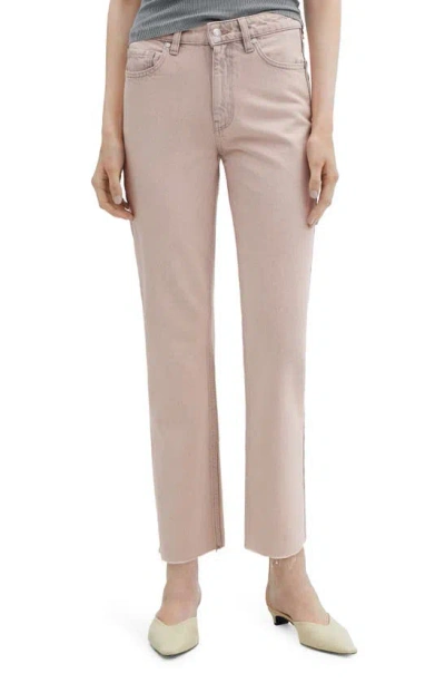 Mango Raw Hem Crop Straight Leg Jeans In Light Pink