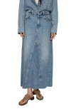 Mango Raw Hem Denim Maxi Skirt In Medium Blue