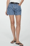 Mango Denim Shorts With Frayed Hem Medium Blue In Medium Blue