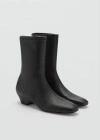 Mango Rectangular Heel Leather Boot Black In Black