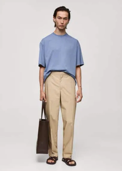 Mango Regular-fit 100% Cotton Trousers In Beige