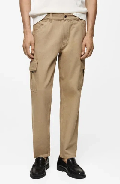 Mango Regular Fit Cargo Jeans In Khaki