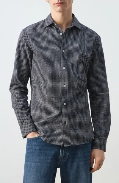 Mango Regular Fit Check Cotton Blend Button-up Shirt In Gray